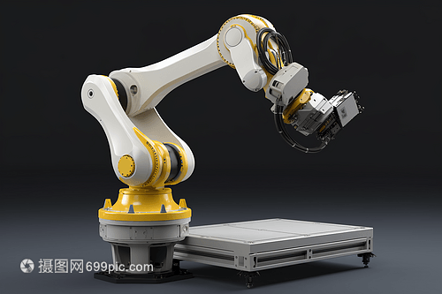黄白相间的机械臂 科技与艺术的完美融合